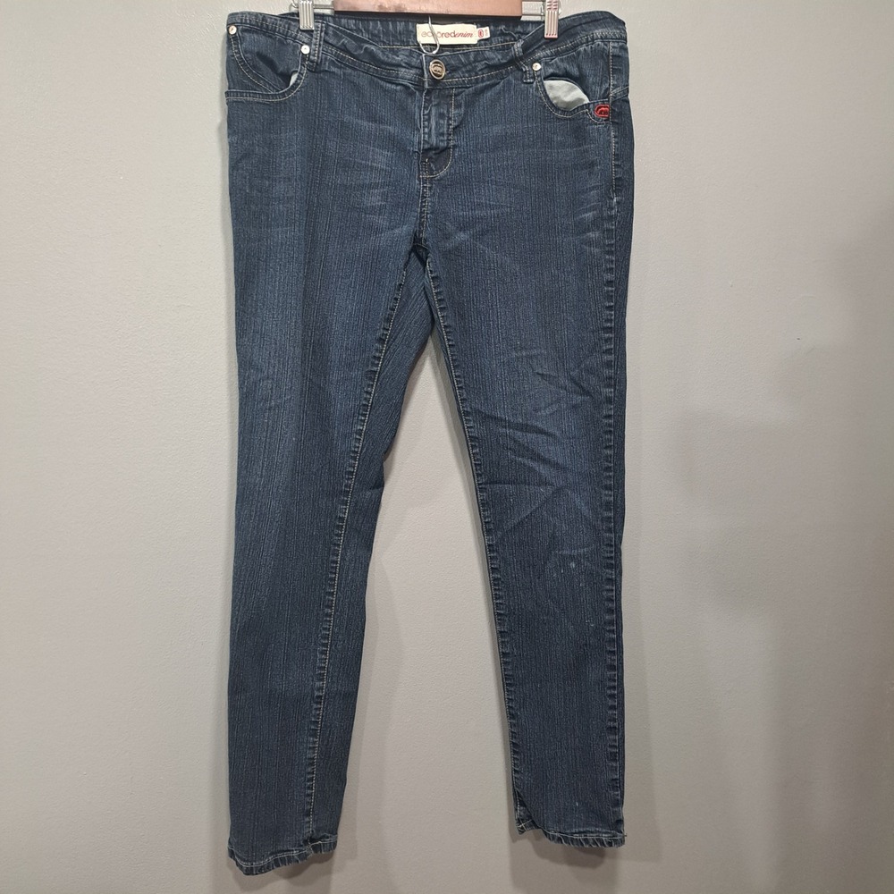 Ecko Red Denim Skinny Jeans Dark Wash Graffiti Back Pockets Juniors 13/14‎ Y2K